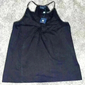 NWOT ~ Madison Mathews Janie Cotton Tank Shirt Black White Size Large